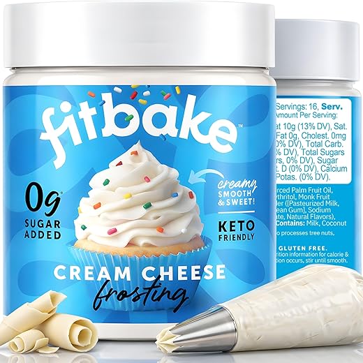 FitBake Cream Cheese Frosting | Keto Frosting for Low Carb Desserts | Sugar Free Cream Cheese Keto Icing | 0g Net Carbs Per Serving | Gluten Free | Naturally Sweetened Low Carb Food Keto Friendly 8oz