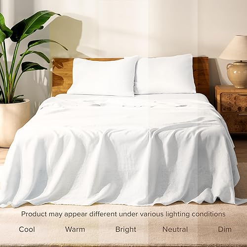 Miniatura 9 de Bare Home Juego de sábanas extra largas para cama individual  Sábanas lujosas de 100% lino individual XL, bolsillos profundos, ajuste fácil, juego