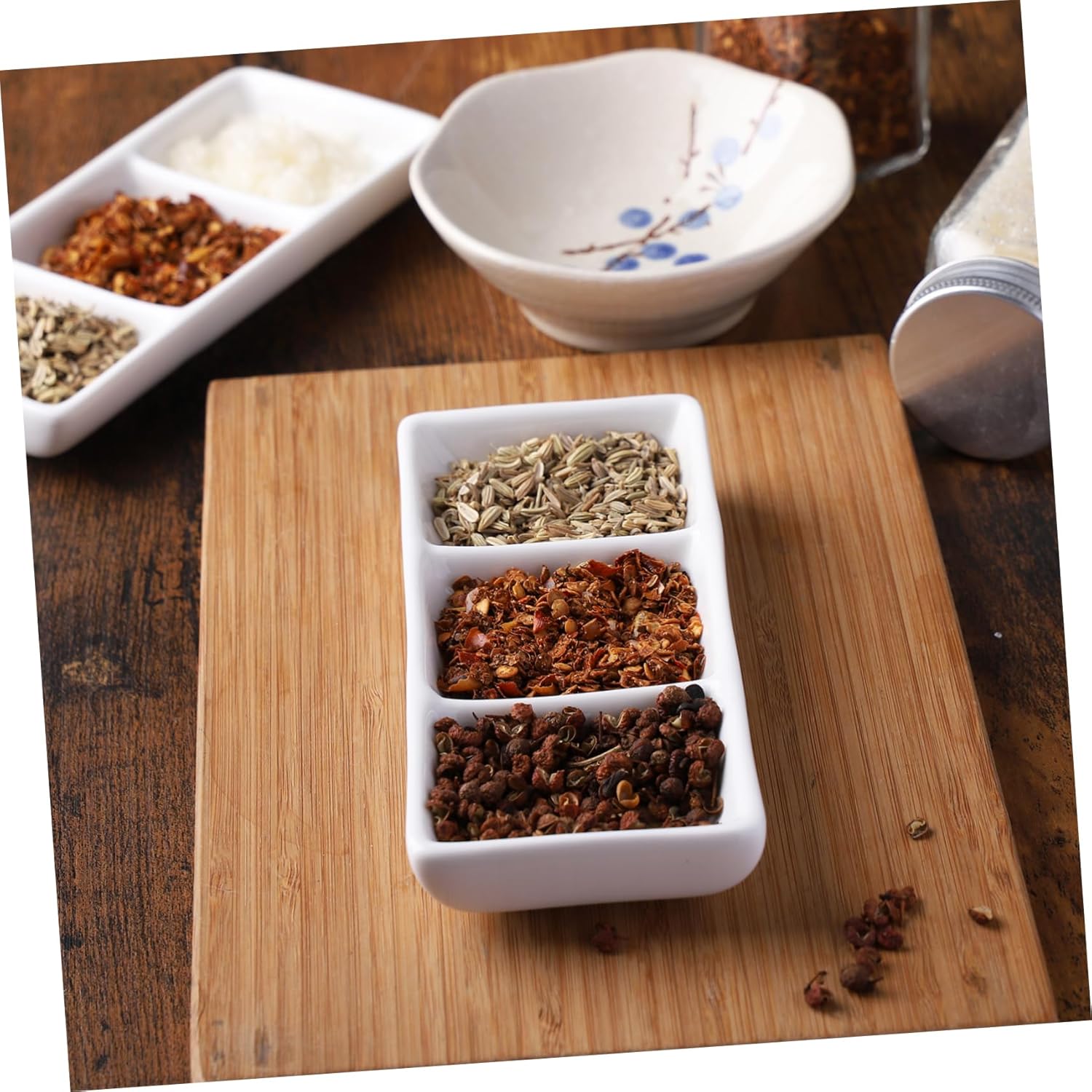 DOITOOL 4Pcs Ceramic Divided Serving Platters, 3 Compartment Appetizer Serving Tray Snack Dishes, White Rectangular Divided Sauce Dishes for Home Restaurant Kitchen - Image 7