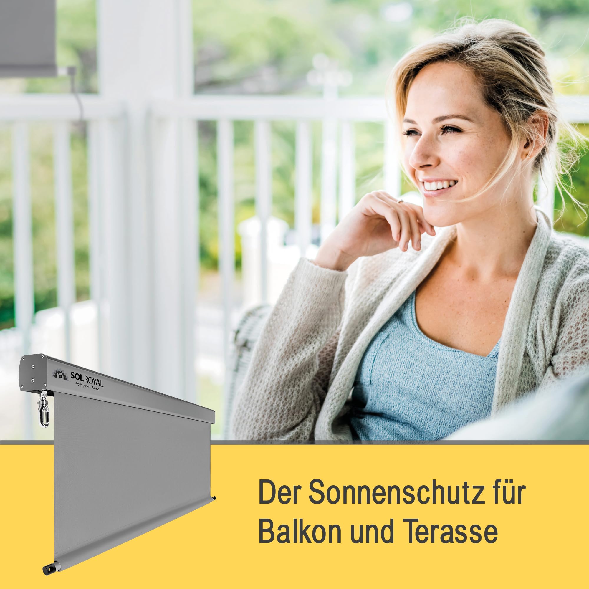 Sol Royal Senkrechtmarkise 160x250 cm MS5 Markise – Robuster Balkonsichtschutz Abnehmbare Handkurbel Wasserabweisender Sonnenschutz Terrasse Balkon Garten Wetterfeste Vertikalmarkise Grau