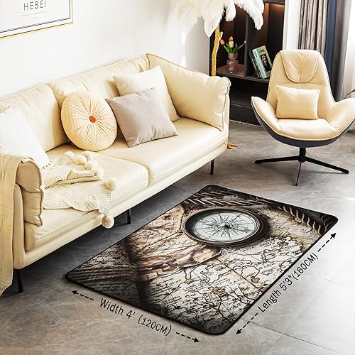 Miniatura 3 de Alfombras con estampado de brújula para sala de estar, dormitorio, decoración náutica retro, alfombra decorativa, alfombra de viaje oceánico, mar,