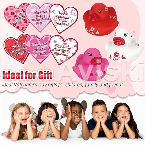 Miniatura 4 de Aviski 30 unidades de regalos para el día de San Valentín para el aula, lindos patos de goma de San Valentín y tarjetas de regalo para niños y