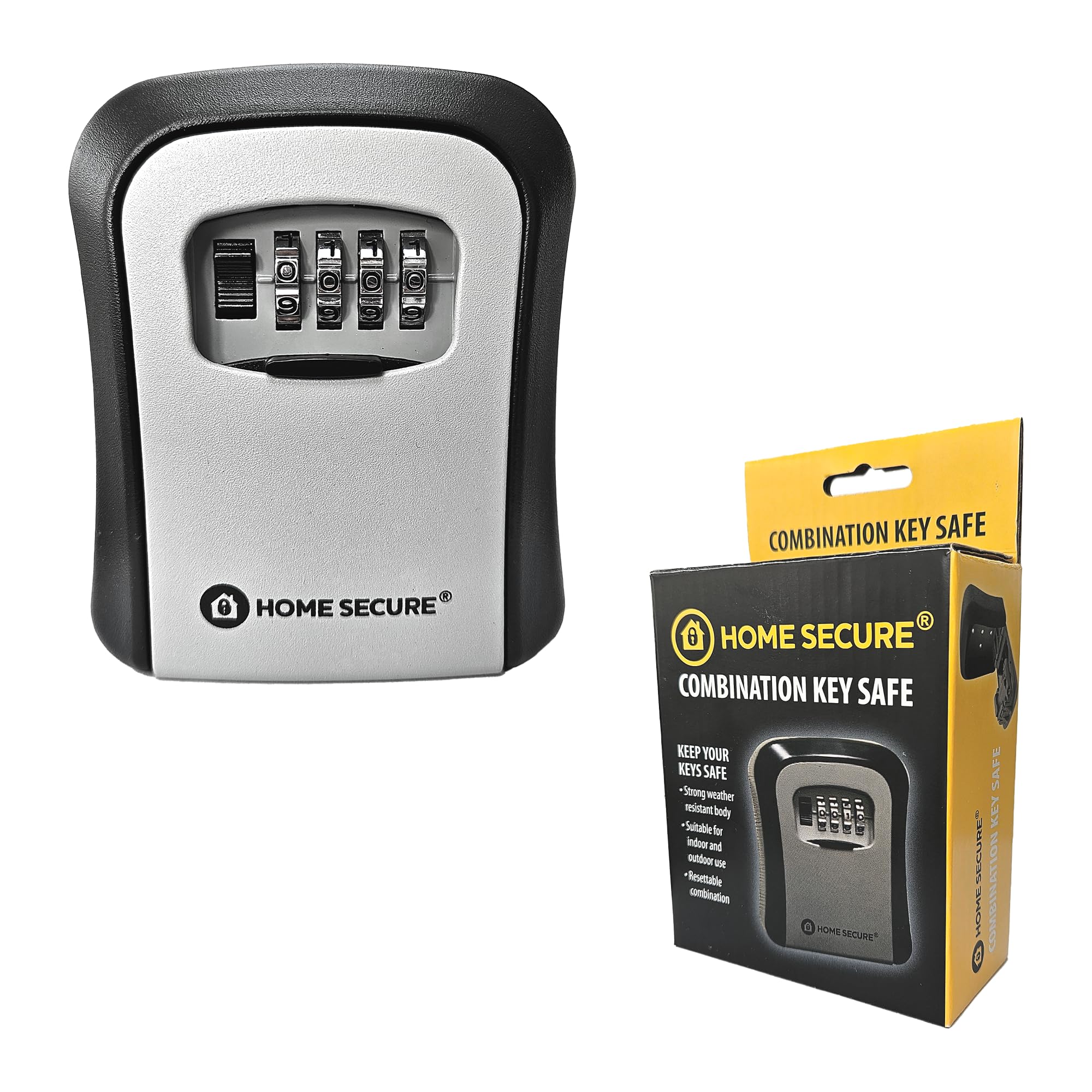 Homesecure Grey/ Black Key Safe Outdoor Wall Mounted – Weatherproof Combination Key Lock Box For Spare Keys – Secure Outdoor Key Storage For Home, Airbnb, Trades, Carers – 4-Digit Code –