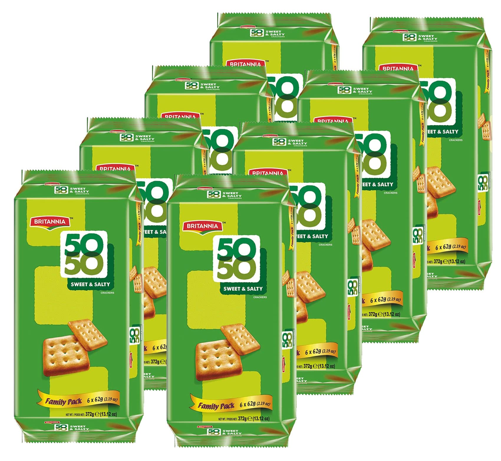 BRITANNIACrackers 50 50 Sweet and Salty Biscuit 13.12oz (372g) - Delicious, Light & Crispy Grocery Cookies - Best Treat for Friends & Family (Pack of 8)