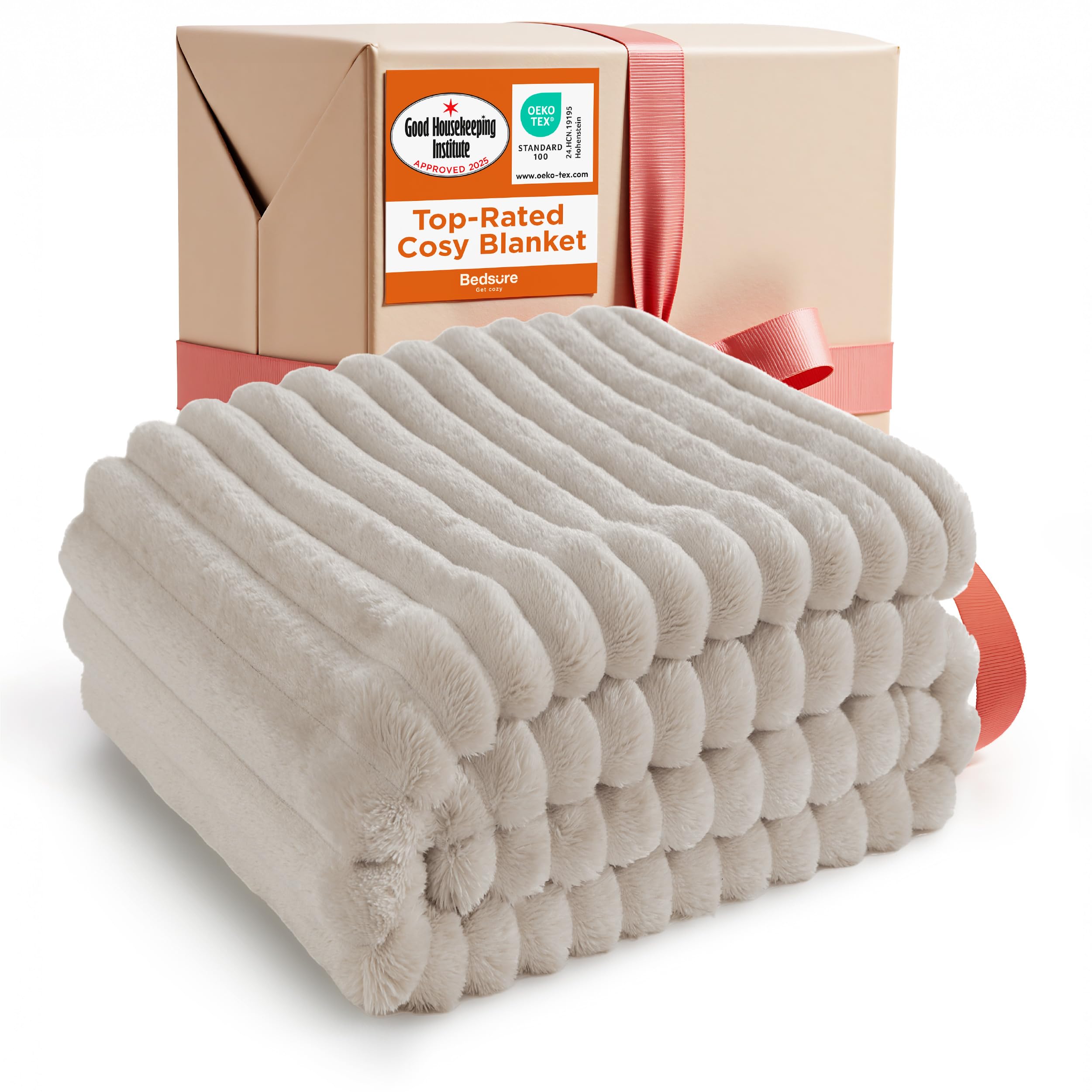 Fleece Throw Blanket for Sofa - Fluffy Cosy Warm Blankets for Bed, Soft Cute Single Throw Gifts for Women and Girls, Beige, 130x170 cm