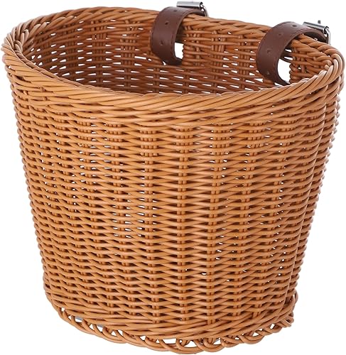 Miniatura 6 de Kid's Bike Basket Front,Bicycle Hanging Basket with Adjustable PU Belts,Weatherproof Premium Hand-Woven Rattan Storage Bicycle Basket for Boys Girls