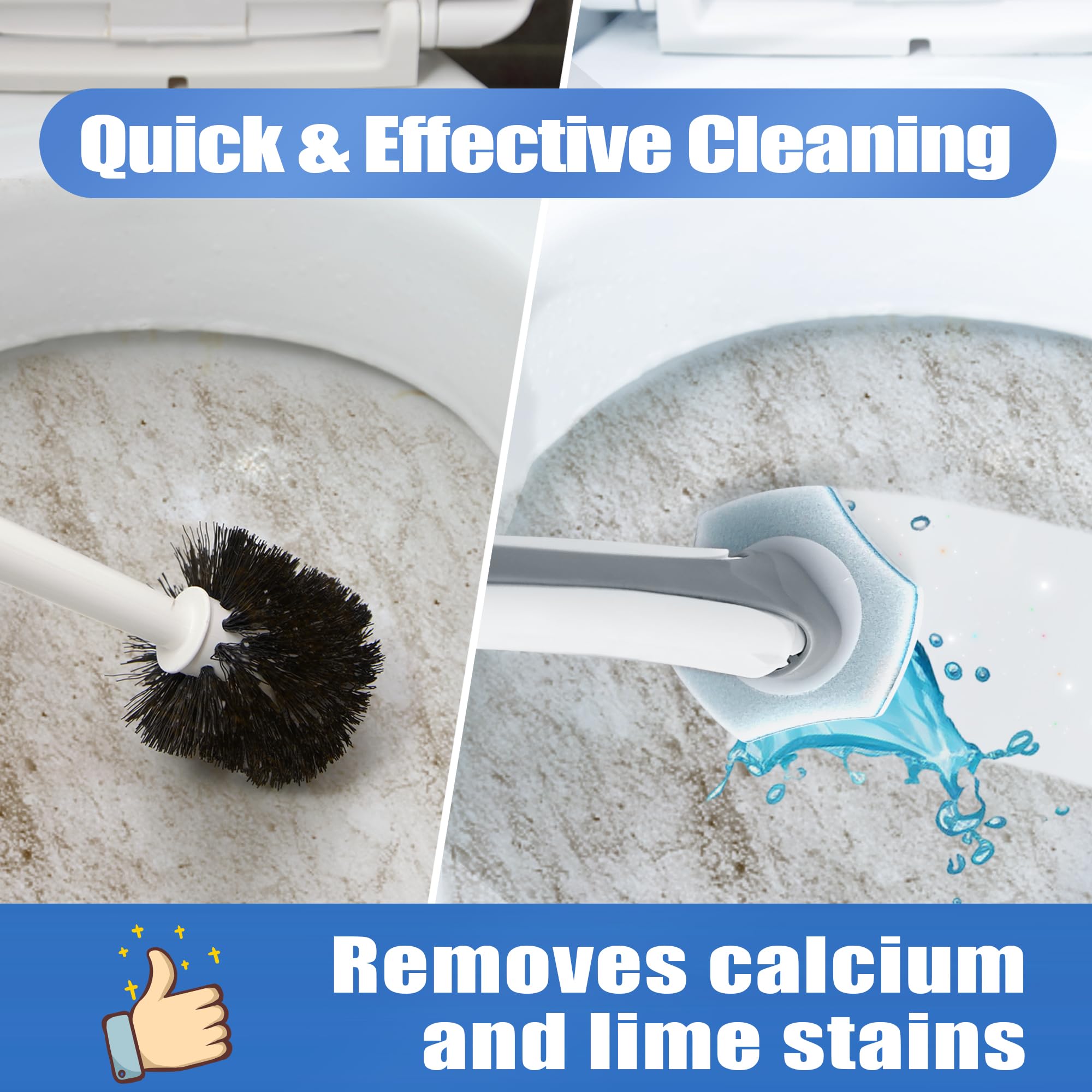 ZUBULUN Disposable Toilet Brush Holder Set Wall Mounted with 40 Cleaner Refills, Small Hidden Bathroom Bowl Cleaning Wand Kit Long Handle with Storage Caddy