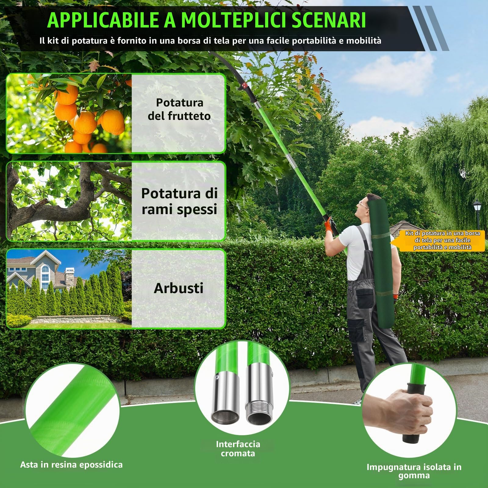 9M Sega Per Alberi Con Manico Telescopico, Seghetto Per Potatura Manuale, Regolabile in Altezza Attrezzi da Giardinaggio per Tagliare i rami in alto nel