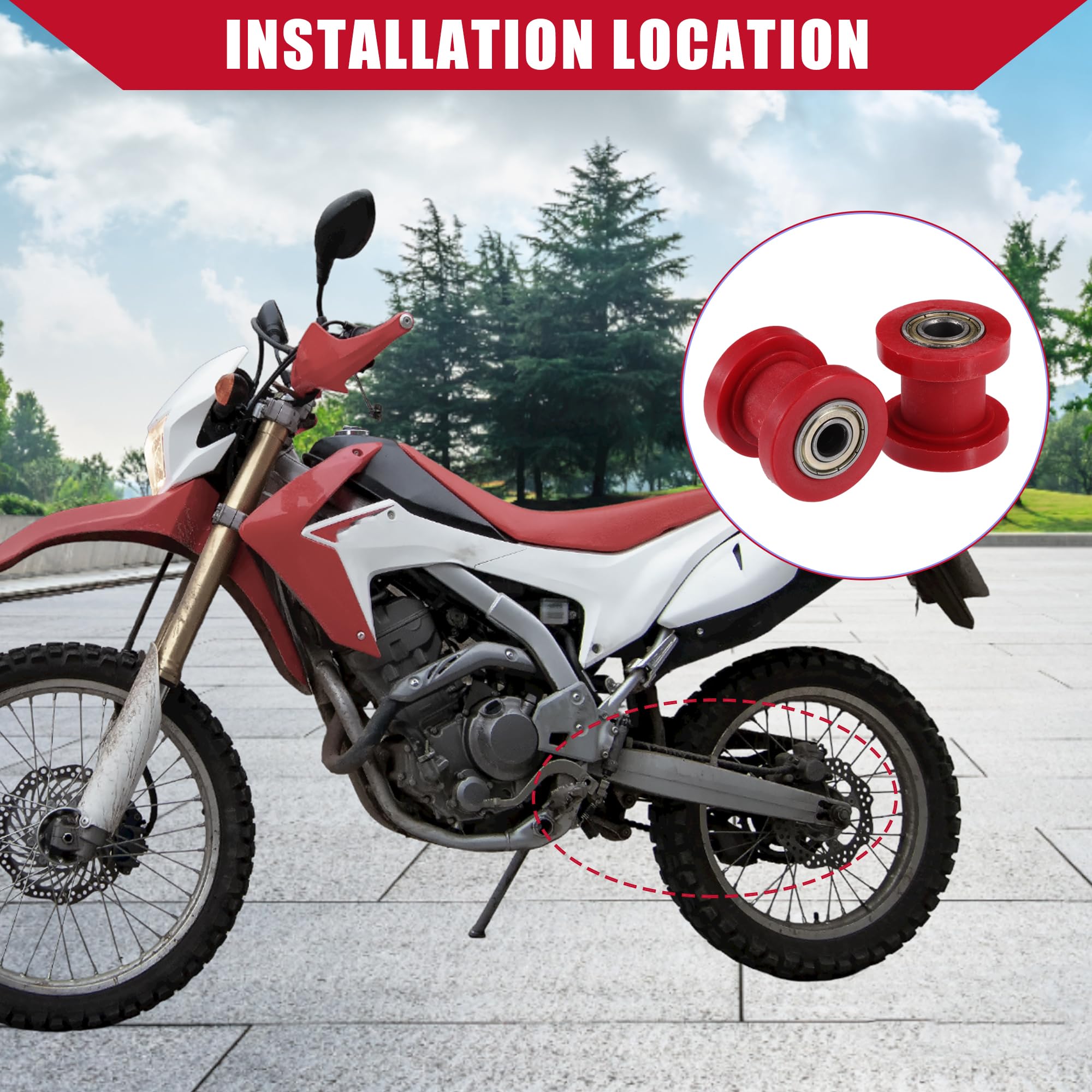 Tenditore a Rulli per Catena/per Moto 8mm 10mm 2 Set Rosso