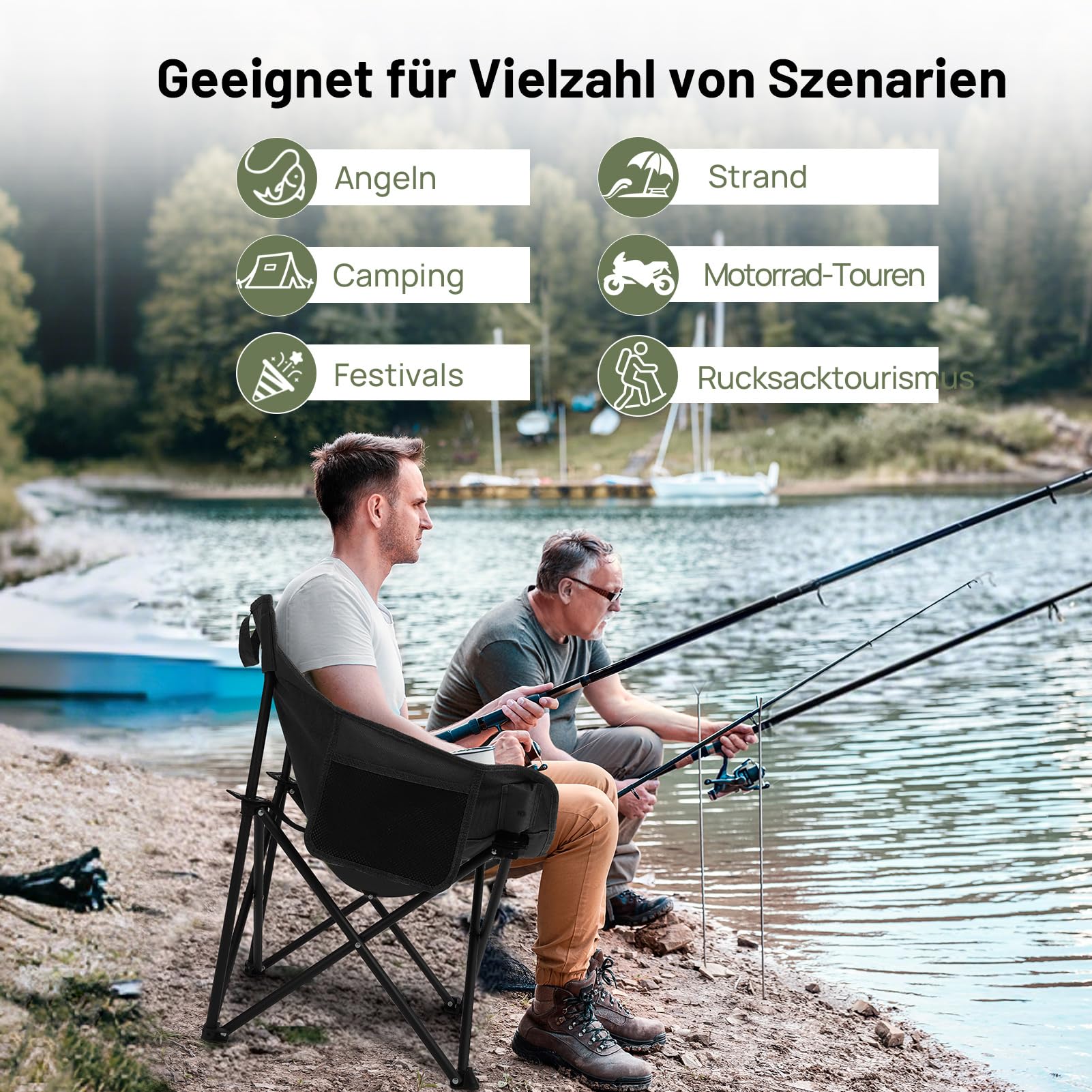 HAUSPROFI Campingstuhl Faltbar 150 kg Belastbar, Klappstuhl Camping Leicht, Bequeme Rückenlehne Campingstuhl, Camping Stuhl mit Tragetasche für Picknick, Outdoor, Wandern, Gartenstühle, Angelstuhl