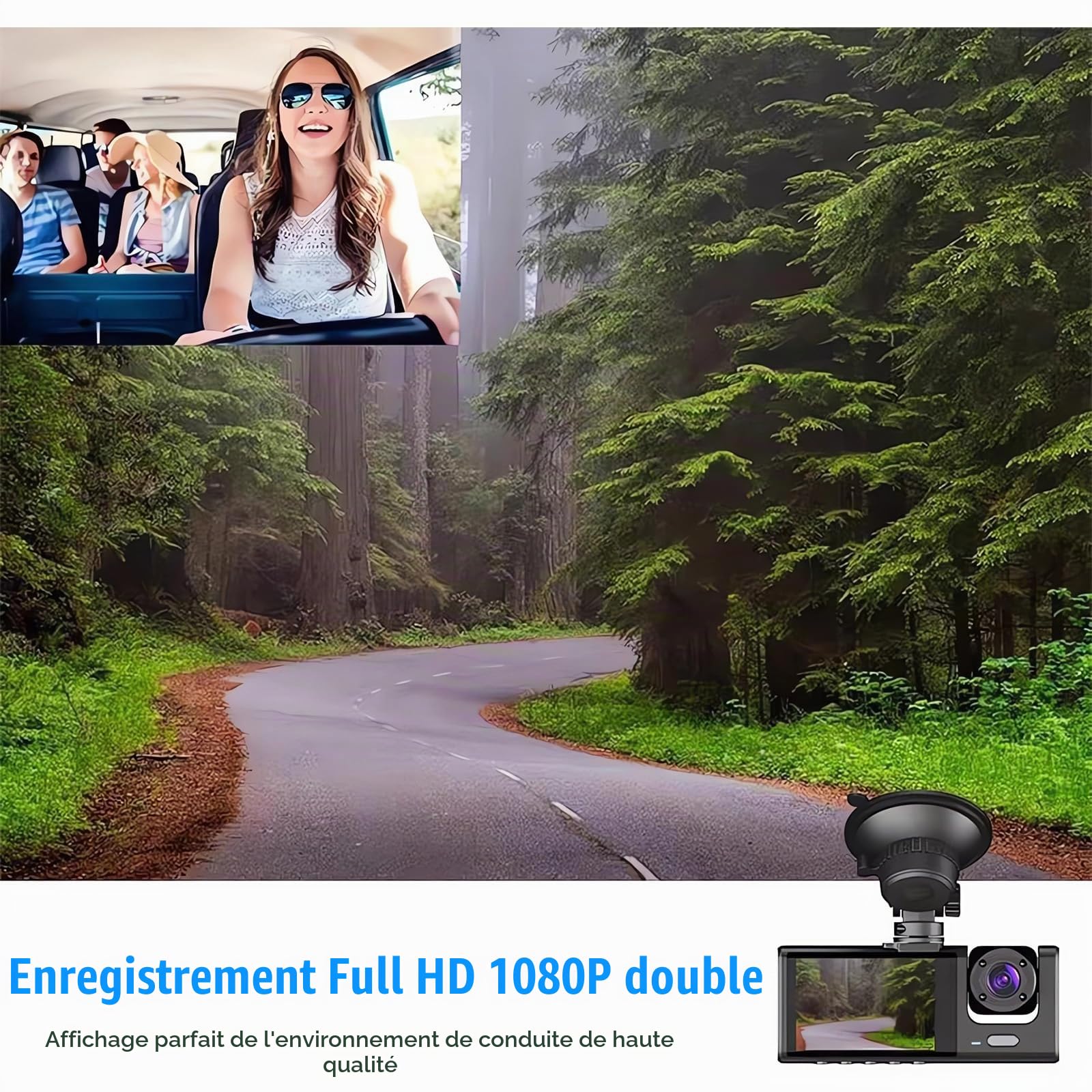 Dashcam Voiture Avant Arrière, HDR Vision Nocturne, capteur G+Carte 32Go | Surveillance Full HD sous plusieurs angles, enregistrement synchrone sur deux canaux, installation simple, plug-and-play