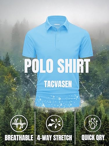 Vista 2 de TACVASEN Men's Polo Shirt Golf Tennis Casual Outdoor Polo Solid Quick Dry 3 Buttons Short Sleeve Tops