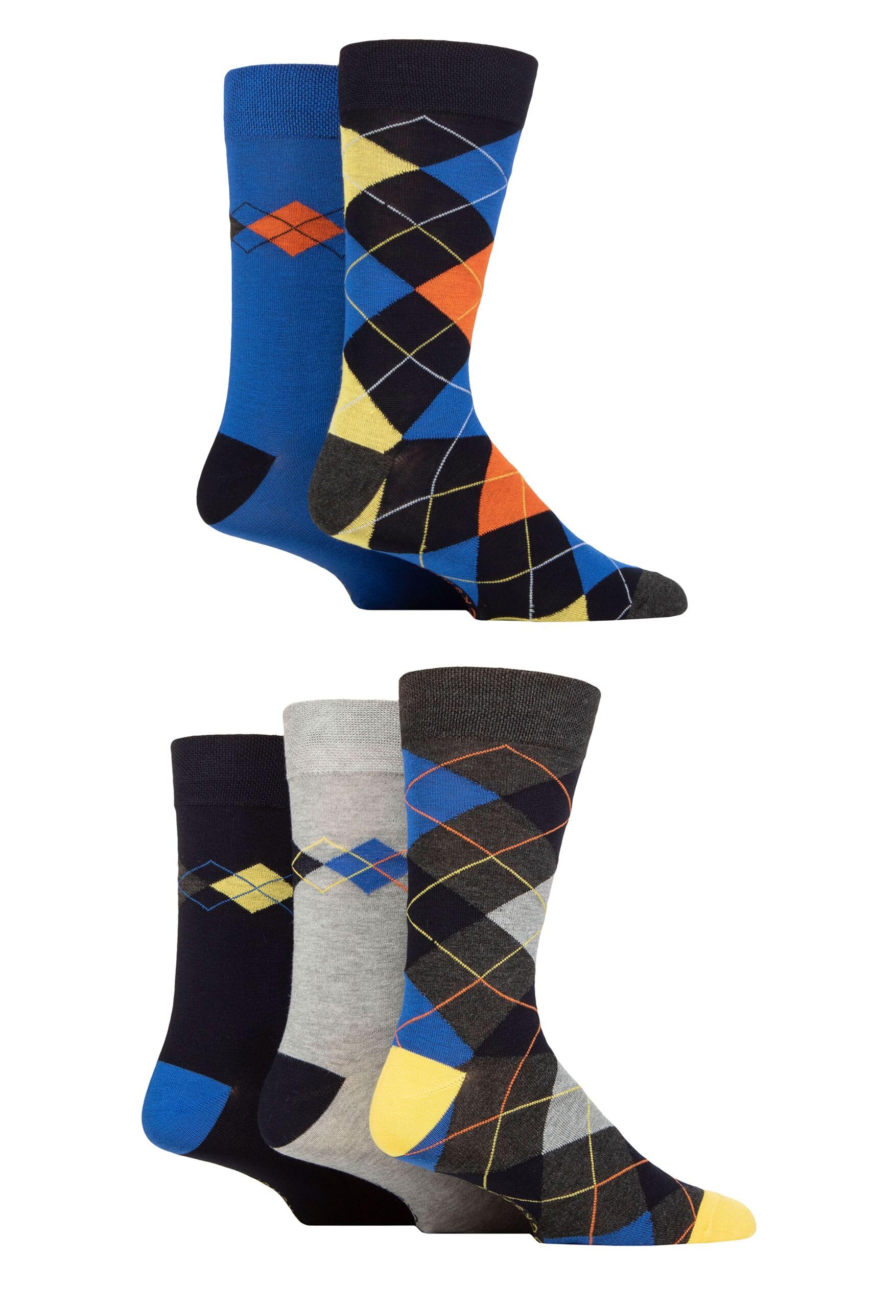 Sockshop Men's Argyle Navy Bright Patterned Bamboo Socks - Bright Colourful Natural Various Designs For Everyday Wear Size 7-11 Multipack Of 5 (7-11, )