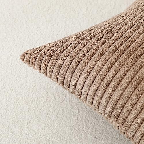 Miniatura 4 de Stellhome Paquete de 2 fundas de cojín cuadradas decorativas de pana suave a rayas, decoración del hogar para sofá, cama, silla, 18 x 18 pulgadas,