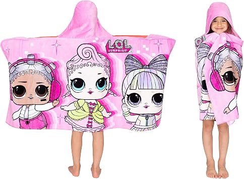 Franco Kids Bath and Beach Soft Cotton Terry Hooded Towel Wrap, 24 in x 50 in, LOL Surprise