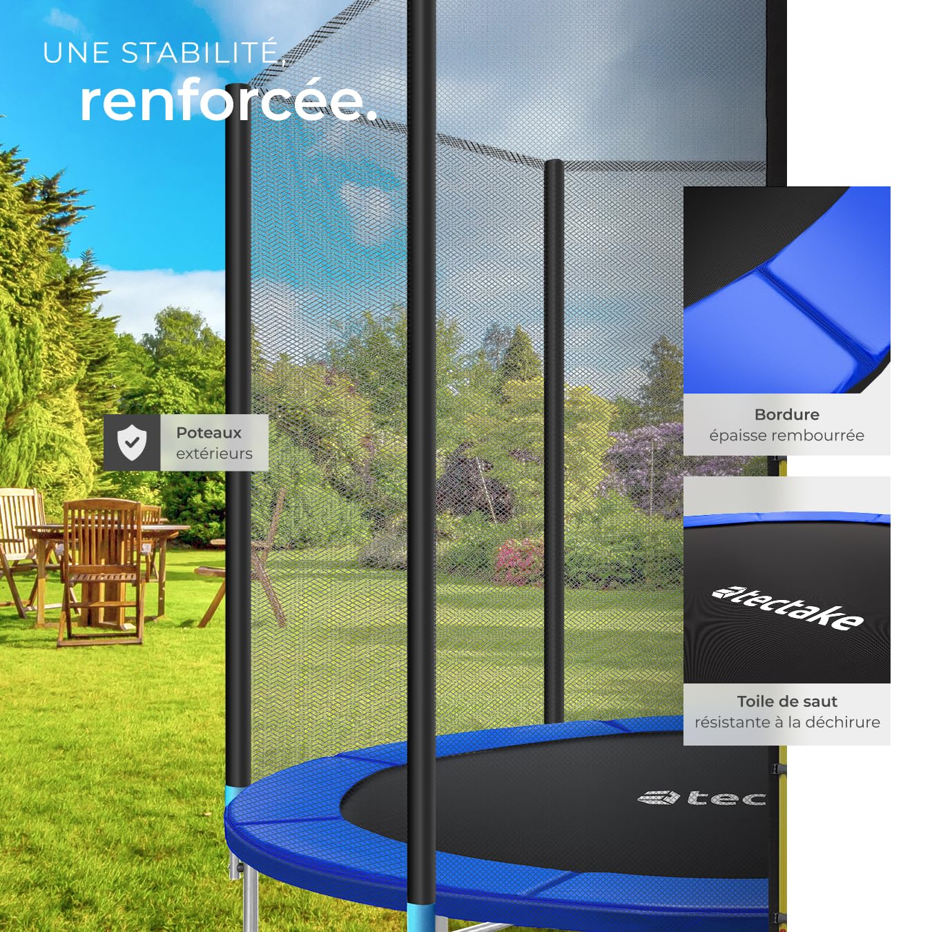 tectake® Trampoline, Trampoline de Jardin, Ø 244/305/366/396/427/457 cm, Certifié GS, Équipement de Fitness pour Entraînement d'endurance, Filet de sécurité pour Enfants, Échelle, Bordure rembourrée