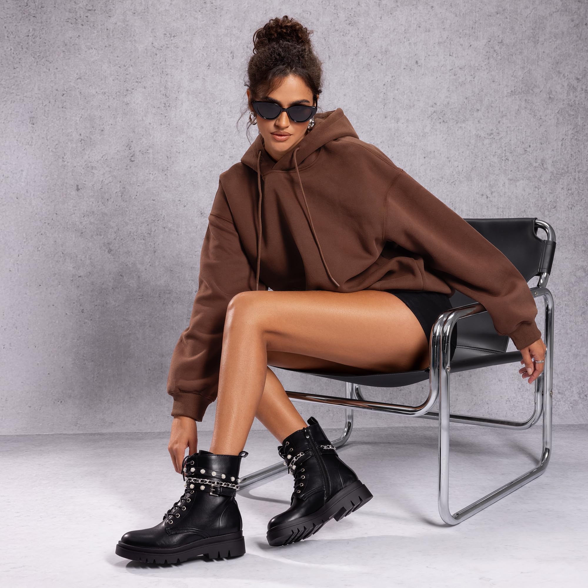 DREAM PAIRS Lace-Up Combat Ankle Boot with Chain Details (women), alternate view 2