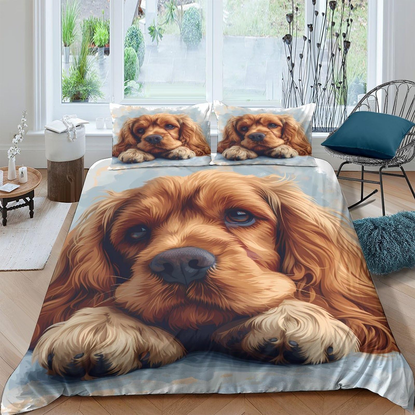 Ctjqhvkz Style-6 3D Printed Brown Cocker Spaniel Dog Fitted Sheet Microfiber Soft Mattress Cover For Bedroom Decor Protection Single（135X200cm）
