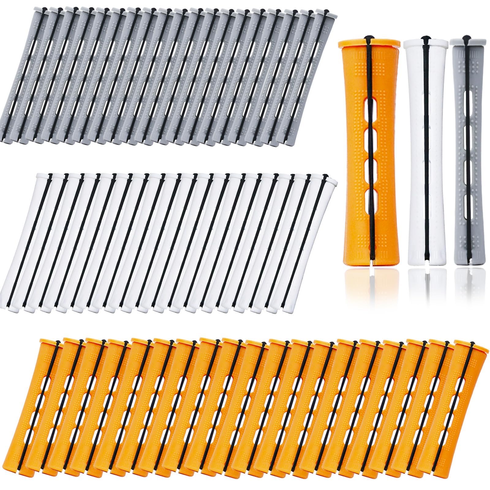 60 PCS 3 Size Hair Perm Rods Set Cold Wave Rods Plastic Curl Rods Long Short Hair Curl Rods with Non Slip Plastic and Elastic Rubber Band Beauty Tool for Women(0.87''/0.67''/0.59'')