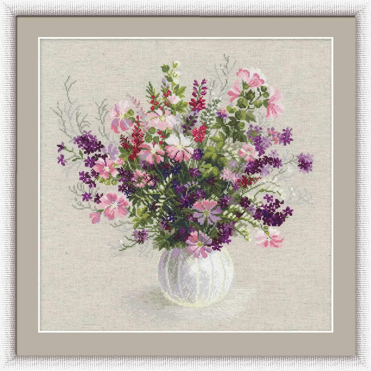RIOLIS 1010 - Summer Bouquet - Counted Cross Stitch Kit 19" x 19" Zweigart 14ct. Flaxen AIDA 19 Colors