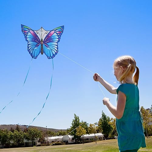 Miniatura 6 de Flerigh Cometa de mariposa grande para niños y adultos, fácil de volar y montar para principiantes, cometas infantiles para edades de 8 a 12 años,