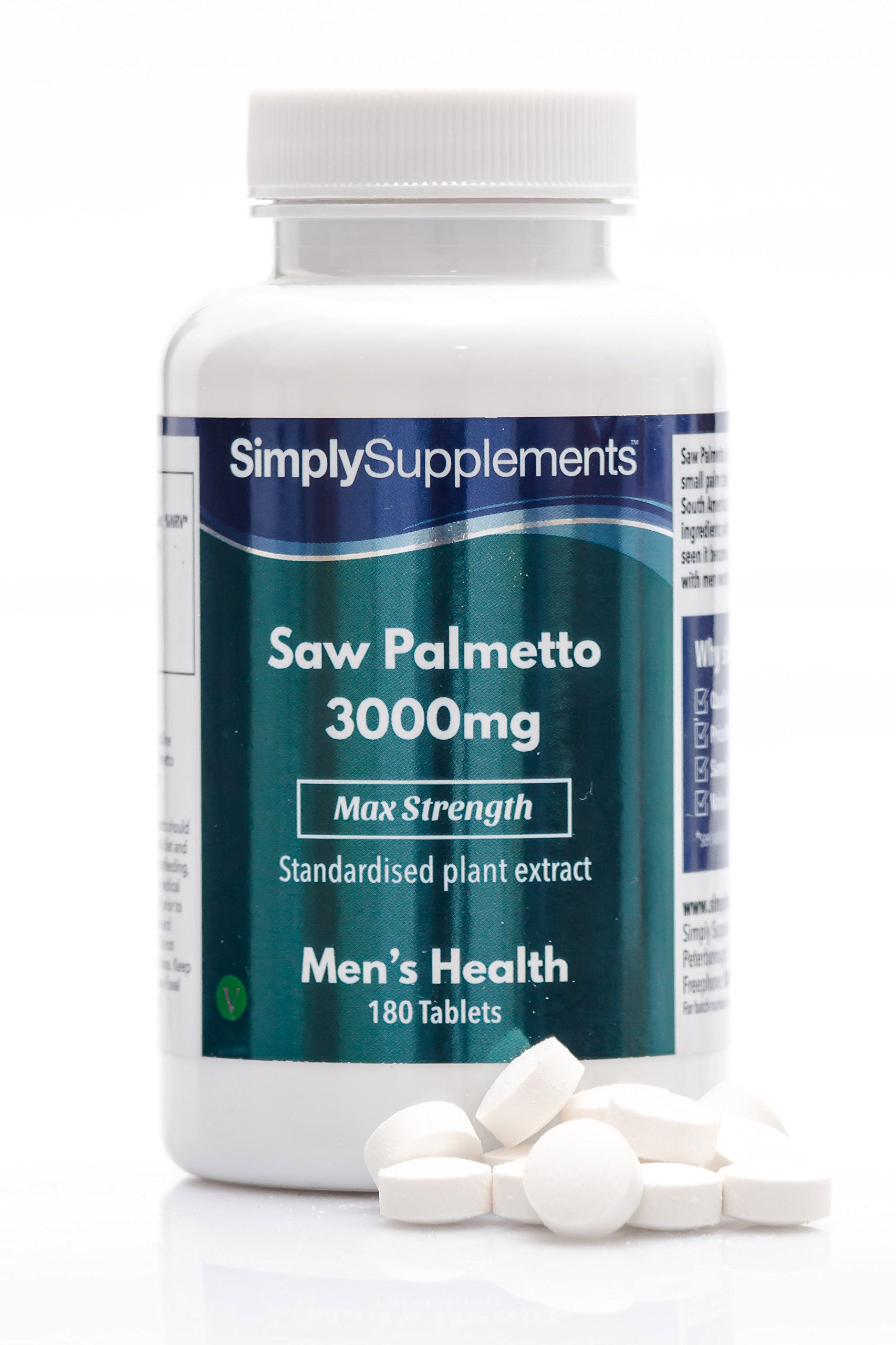 Saw Palmetto 3000 mg - 180 compresse - Adatto ai vegani - 6 mesi di durata – SimplySupplements