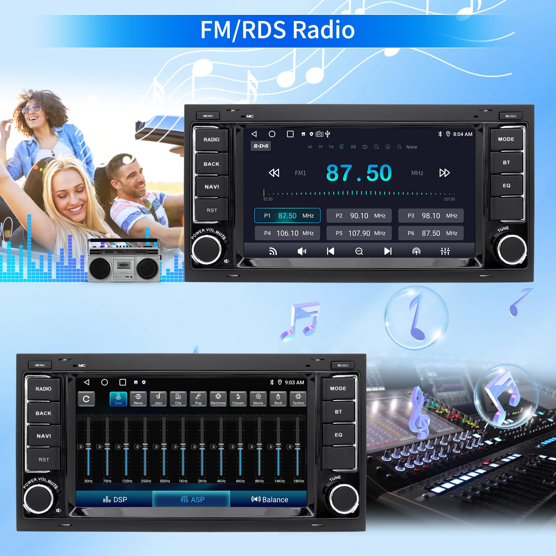 Autoradio pour VW Touareg Transporter T5 Multivan, Système Android 12 2G+64G, écran Tactile 7 Pouces, Radio Double DIN Prend en Charge la Navigation CarPlay Android Voiture Bluetooth WiFi