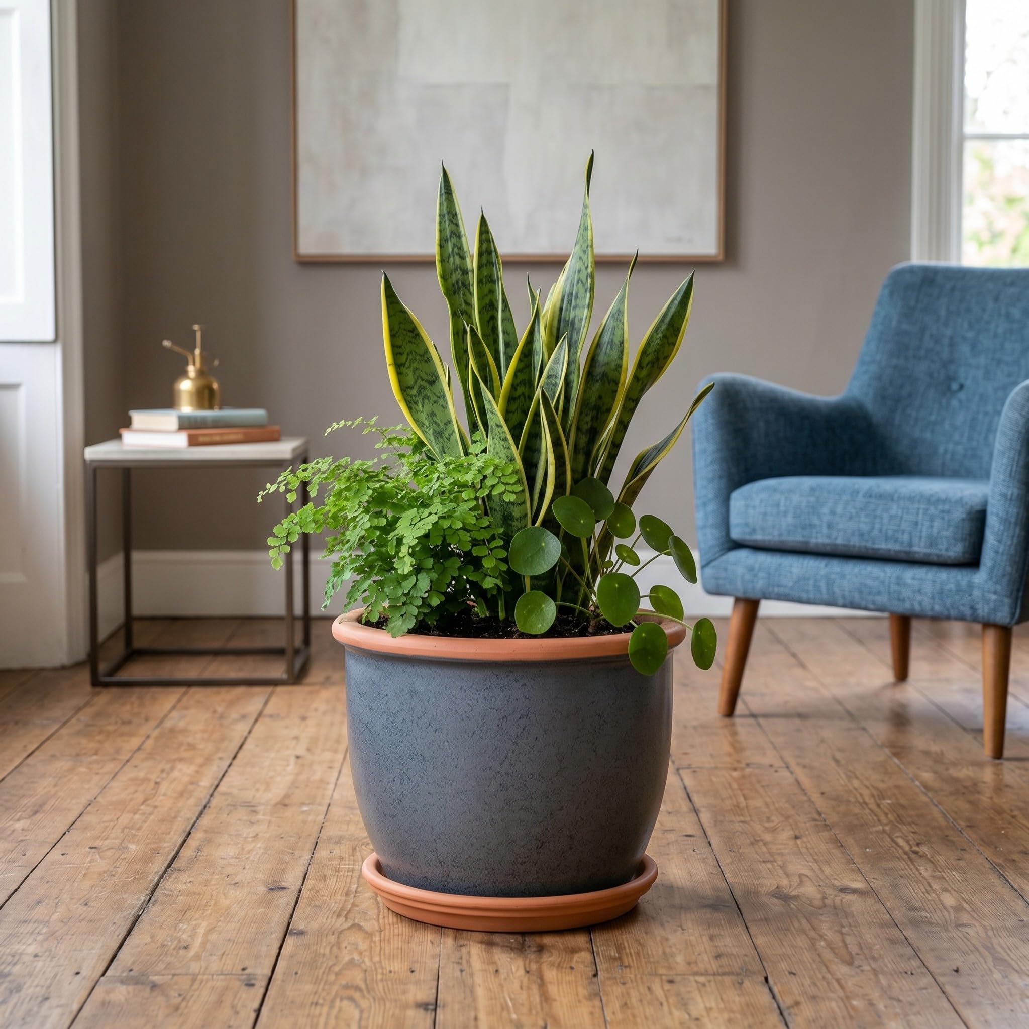 Teramico Ensemble de pots de fleurs en céramique avec soucoupe résistant au gel (anthracite, 27 cm x 21 cm)