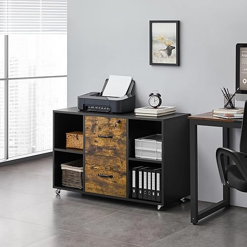 Miniatura 3 de Topeakmart Archivador de 2 cajones para tamaño carta A4, archivador lateral móvil grande con 4 compartimentos de almacenamiento para oficina en casa