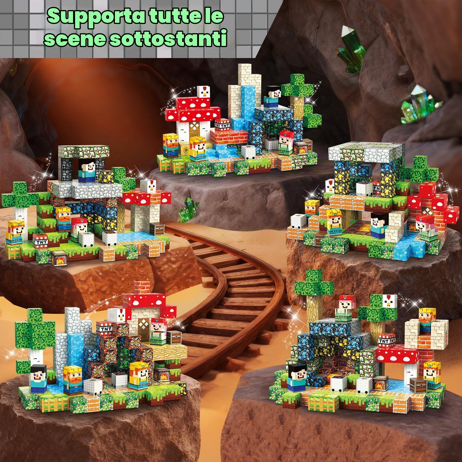 Annexfun 200 Pezzi Costruzioni Magnetiche - Emozionante Avventura nel Sottosuolo con Caccia al Tesoro, Giocattolo Educativo per Esplorazione e Creatività, Ideale Regalo per Bambini 4-12 Anni