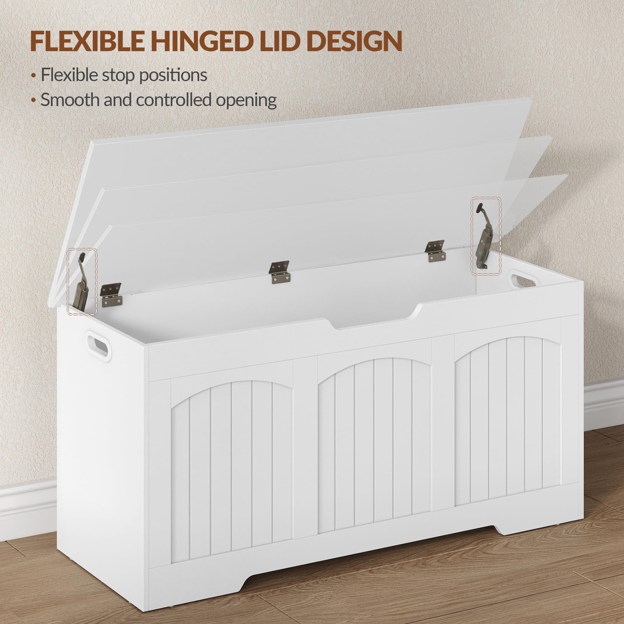 Puff Almacenaje, Baul Almacenaje Dormitorio, Banco de Seguridad y Asas Laterales Ahuecadas, para el Recibidor, el Dormitorio, 100 x 40 x 48 cm, Blanco FFXD103PW1