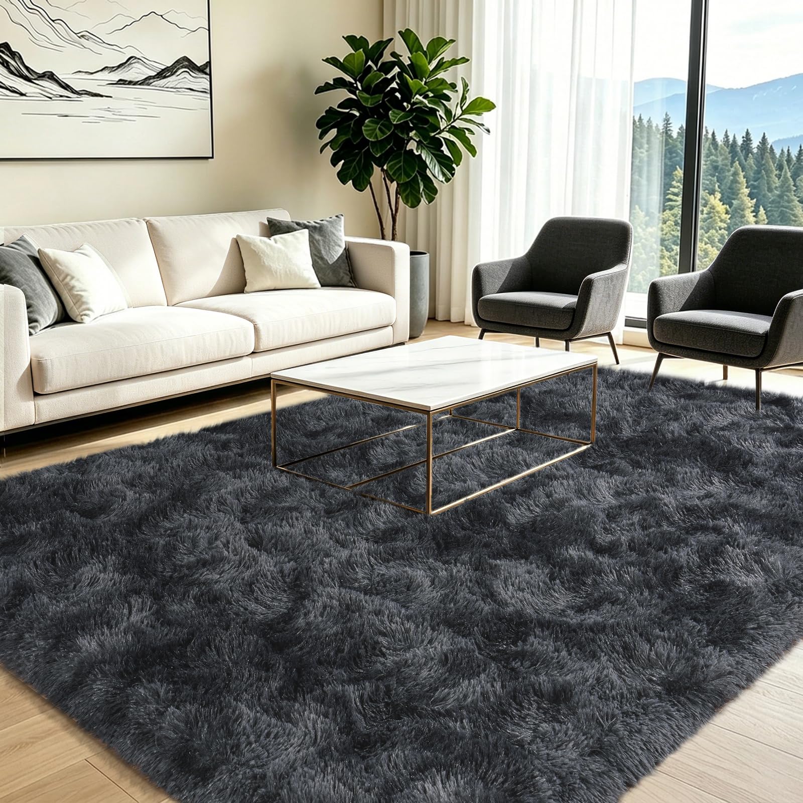 Rugs Living Room Black Gray Fluffy Shaggy Large Rugs for bedroom 160x230cm — image 1