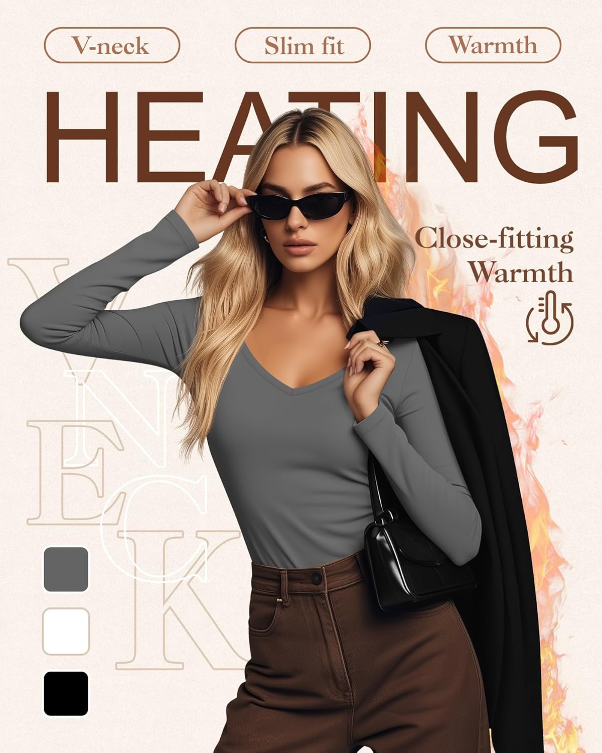 3 Pack Women's Thermal Shirts Long Sleeve V Neck Fleece Lined Undershirts Slim Fit Basic Tops Fall Winter Clothes - Image 3