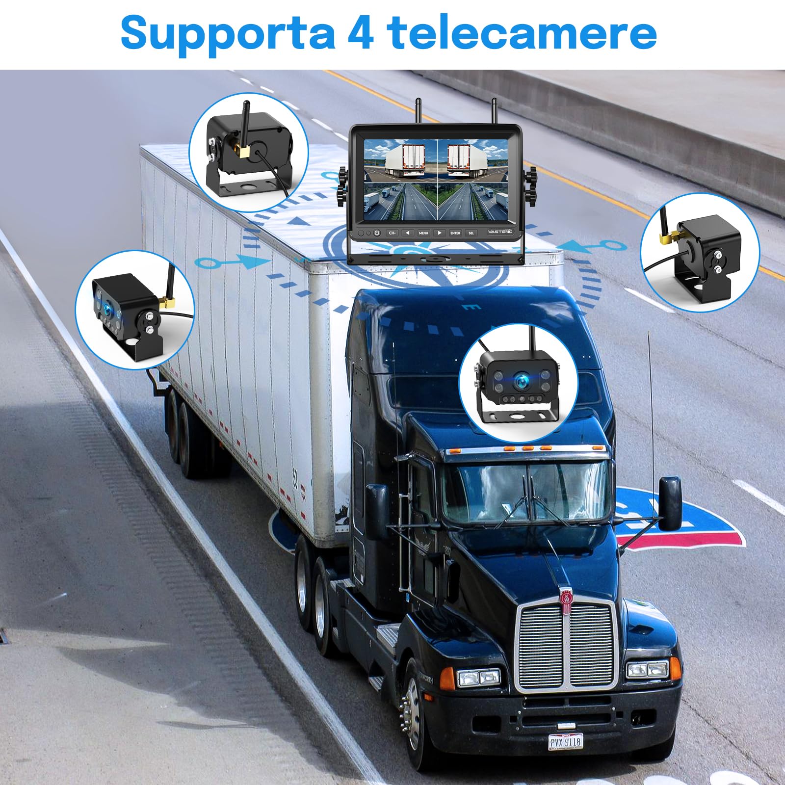 Telecamera Posteriore Senza Fili per Auto, 7 Pollici Monitor con 1080P Impermeabile IP69, Segnali Digitali Stabili, Grandangolare 170°, per Camper, Camion, Roulotte(VE-7A)