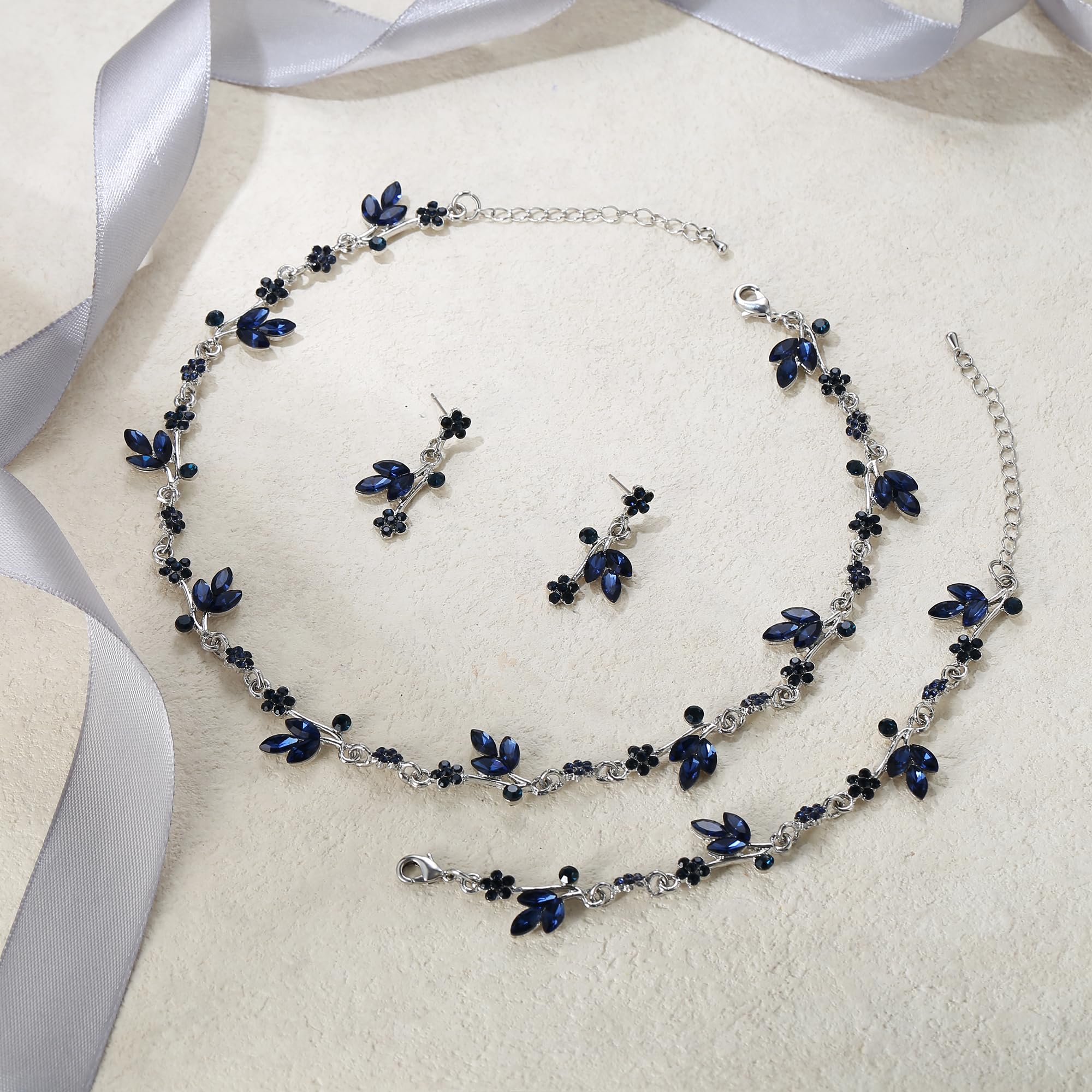 EVER FAITH Kristall Blume Blatt Halskette Ohrringe Armband Schmuck Set Schmuckset für Damen Braut Hochzeit Party Geschenk