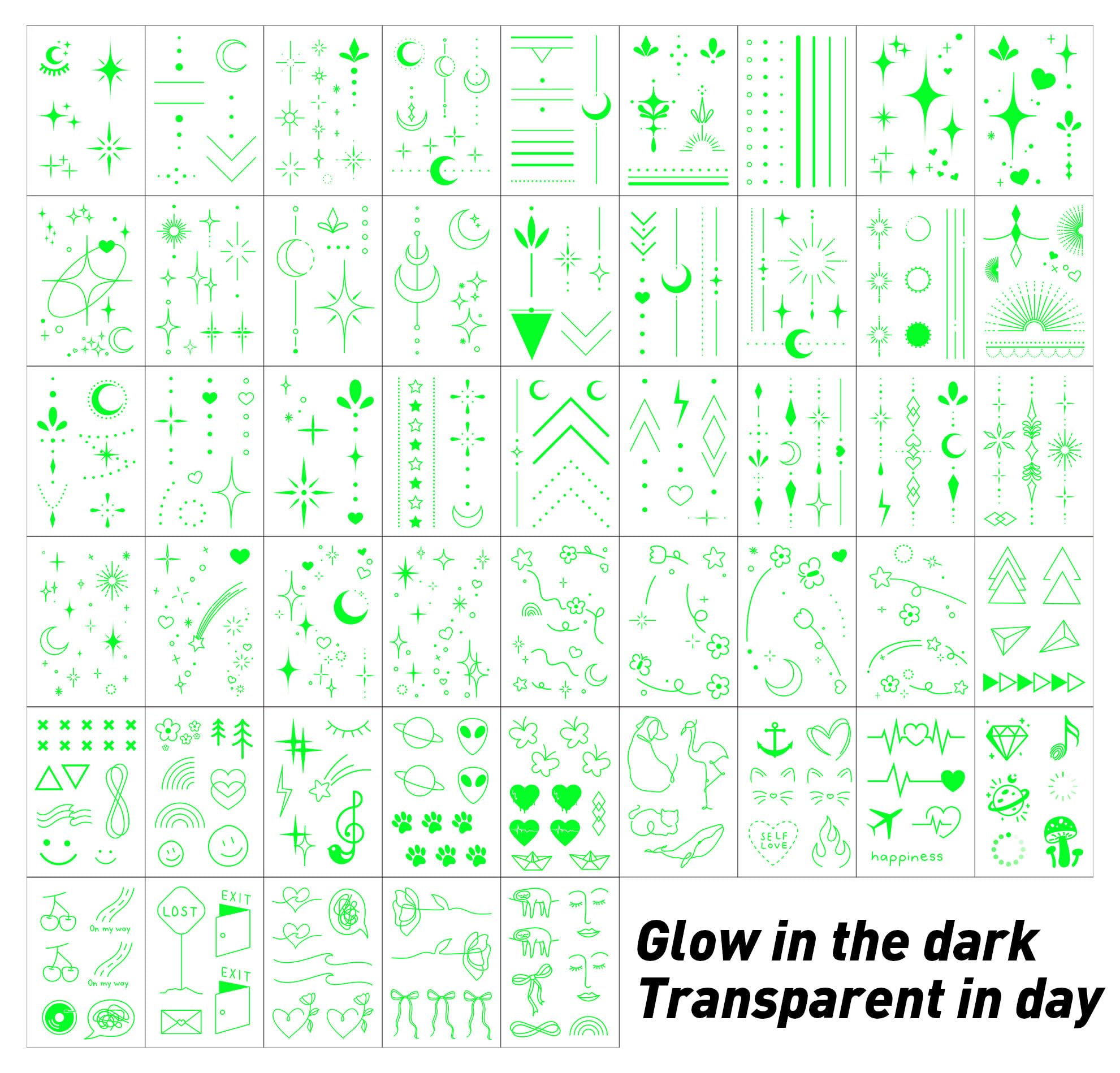 Glow-in-the-Dark Temporary Tattoos for Women Luminous Minimalistic Small Finger Tattoos Tiny Boho Decorations Fine Line Art Fake Tattoo Stickers Kit for Kids and Women - Image 2