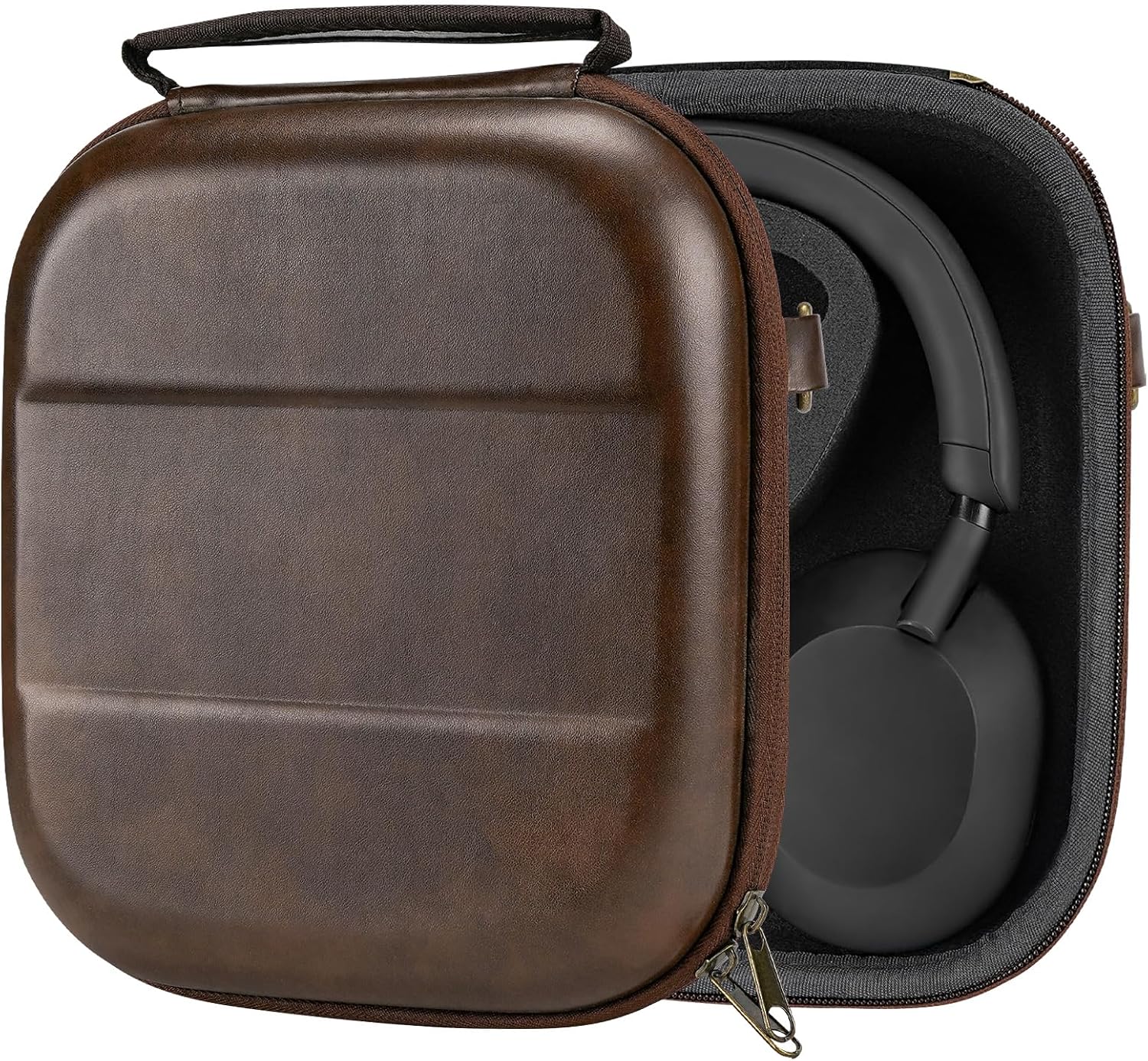 Geekria Shield Headphones Case for Lay Flat Over-Ear Headphones, Replacement Hard Shell Travel Carrying Bag, Compatible with Bose, B&O, Audio-Technica, Sony Headsets (Brown)