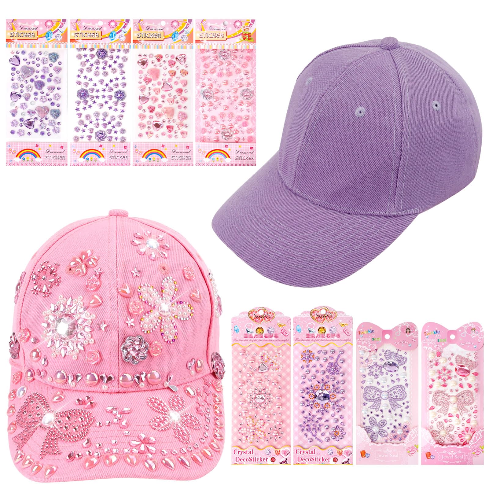 Dadabig Kit de Manualidades de Niños Gorra de Béisbol, Regalos para Niña DIY Gorra de Béisbol Rosa y Malva Gorra de béisbol con Brillantes con Purpurina Regalo de Cumpleaños para Niñas de 5 a 12 años
