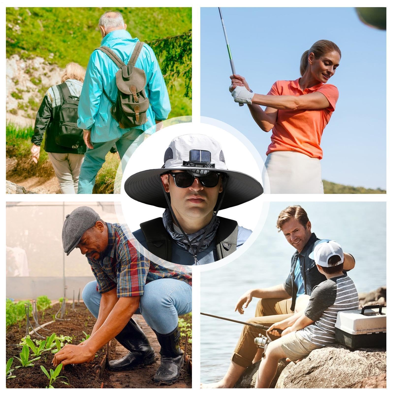 Cappello da sole con ventilatore solare, cappello a tesa larga | Ventilatore solare per esterni, cappello da pesca per viaggi all'aperto, campeggio, alpinismo, giardinaggio, golf