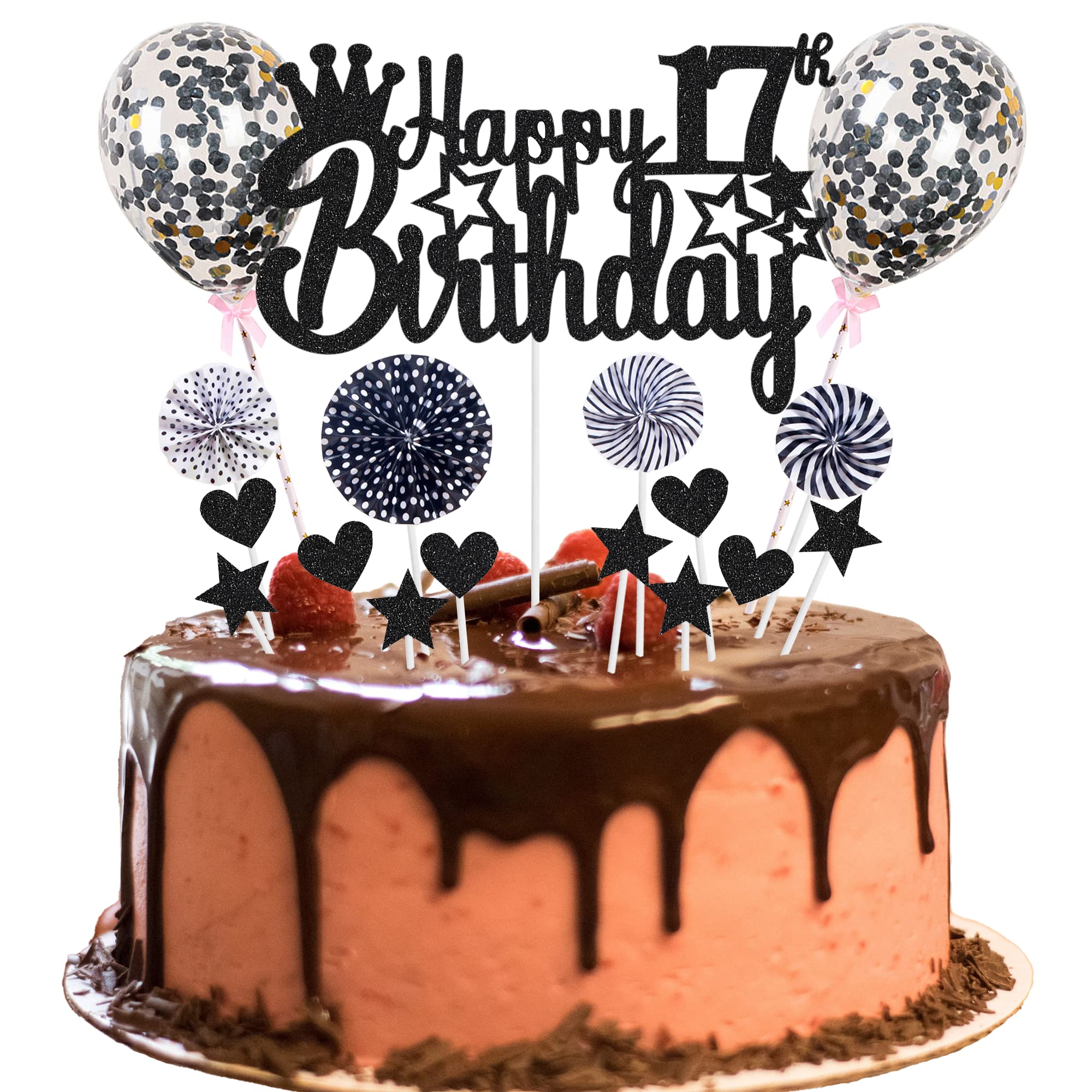 Decoración para tartas de 17 cumpleaños, decoración de 17 años, decoración para tartas de 17 años, decoración para tartas de 17 años, color negro, decoración para tartas para jóvenes, niñas, Hello 17