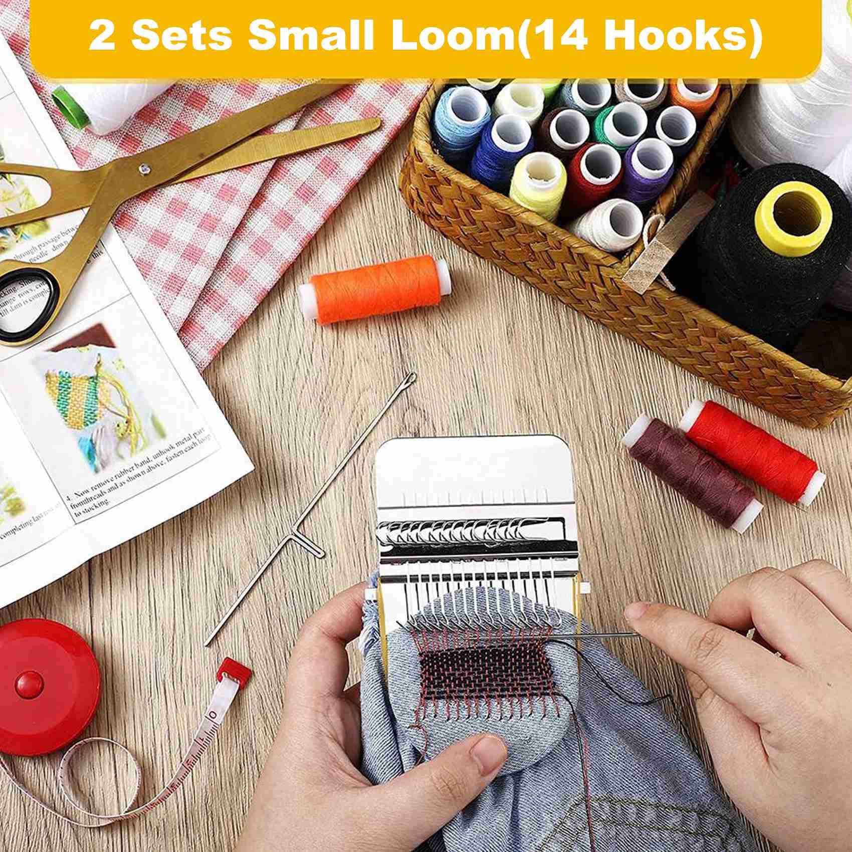 Small Loom Speedweve. Weven voor beginners, houten weefgetouw, breimachine, doe-het-zelf weefkunsten. Voor het herstellen van jeans, sokken en kleding (14 haken