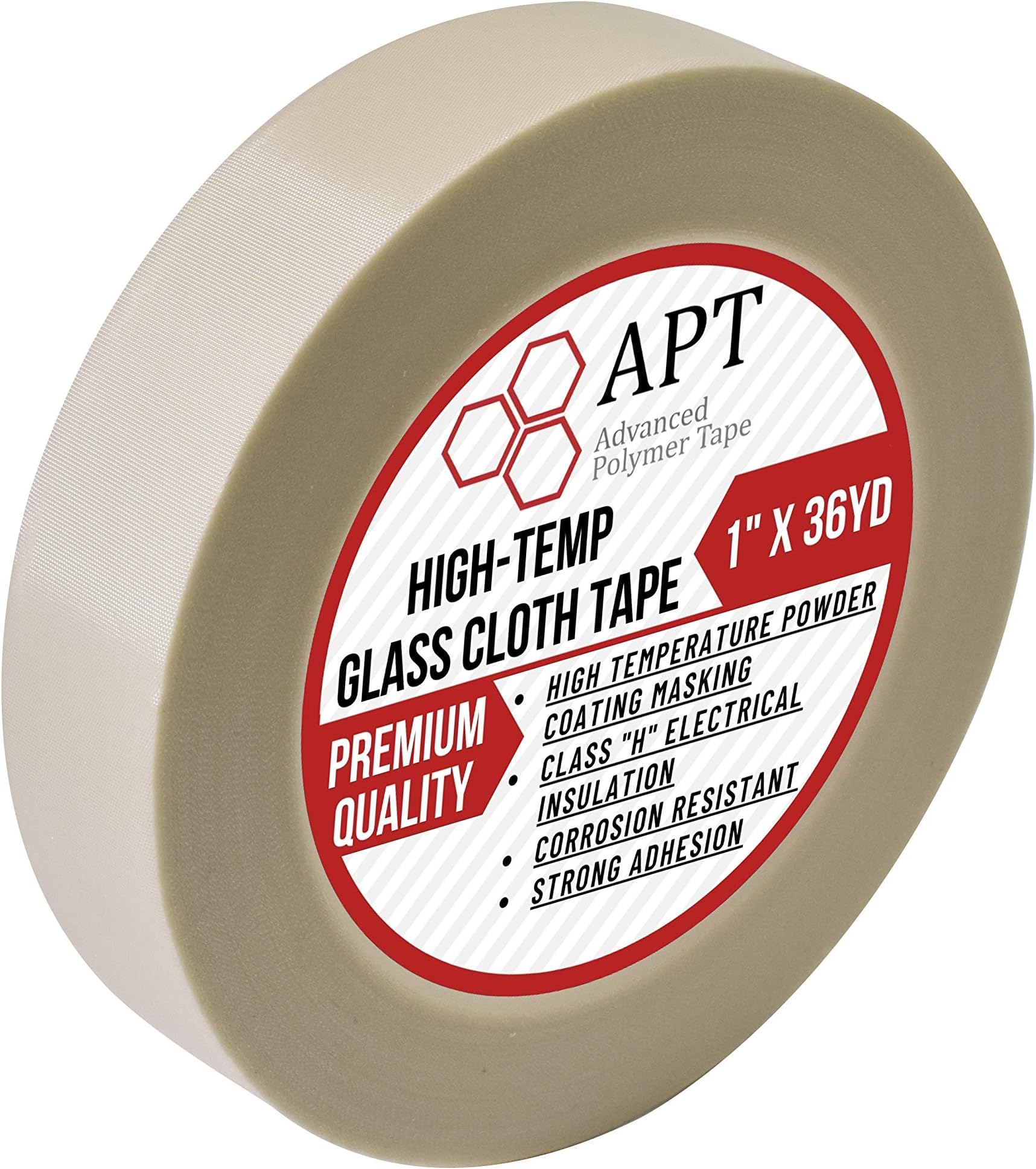 APT Glass Cloth Electrical Tape, High Temperature Masking Tape, 260ยฐC. UL Listed, White Heat Resistant Tape. Ideal for Class H Electrical, Powder Coating, Sand Blasting (1" x 36 Yds)