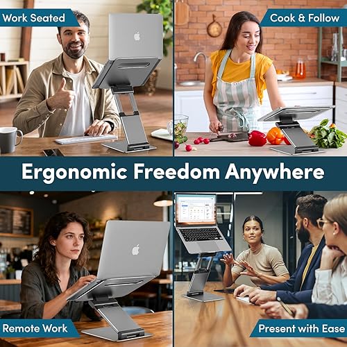 Miniatura 8 de LIFELONG Soporte ergonómico para laptop para escritorio, altura ajustable de hasta 20 pulgadas, se adapta a todos los MacBook, laptops de 10, 15, 17