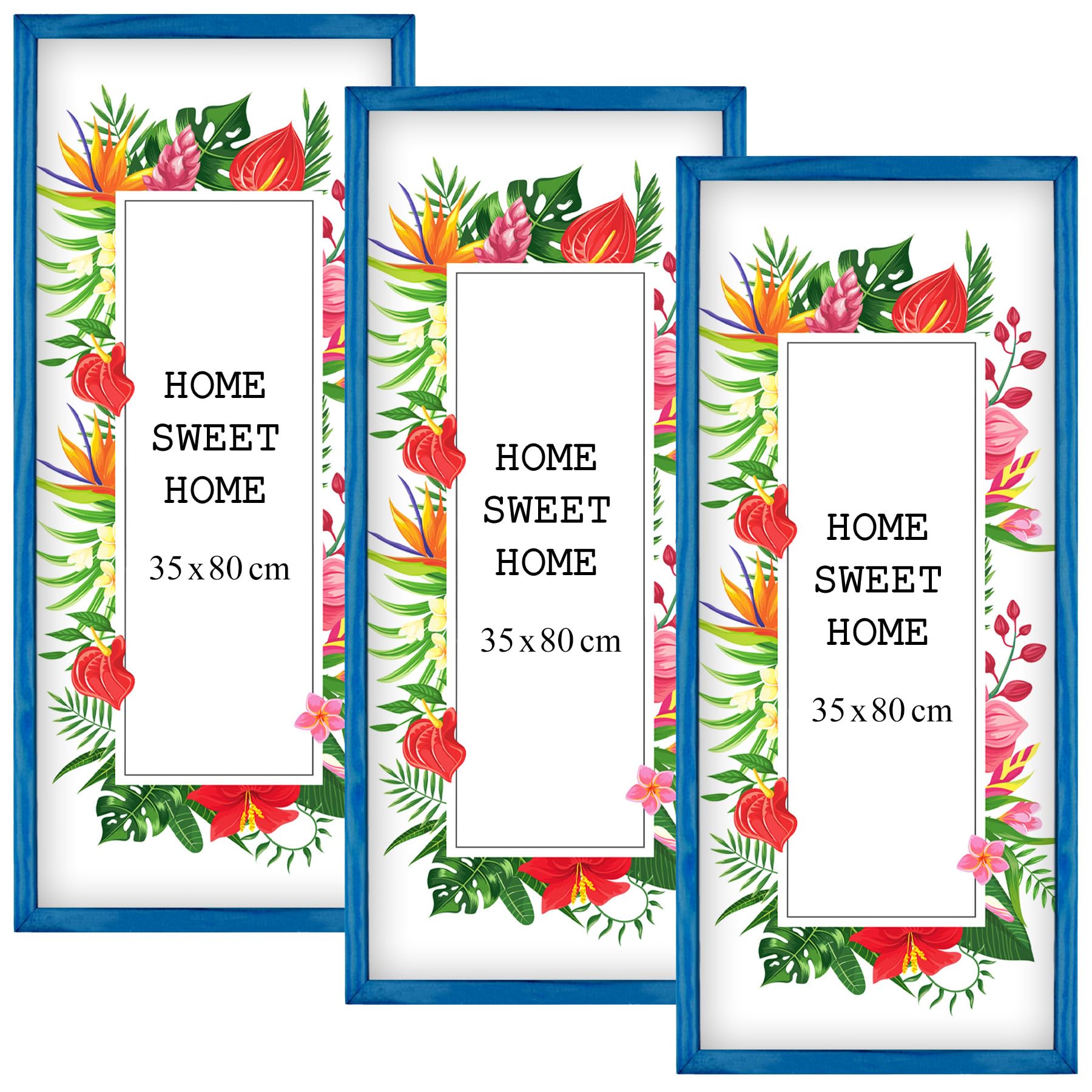 MG Design Set of 3 Wooden Picture Frame 14x32 inch (35x80 cm), Blue Real Wood Frame with Acrylic Glass, Vertical & Horizontal Hanging – for Photos, Posters, Certificates, Puzzles — image 1