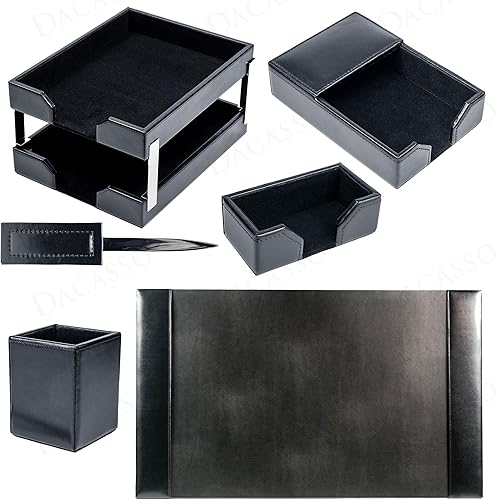Miniatura 3 de Dacasso Juego de accesorios de escritorio de cuero regenerado negro de 8 piezas, elementos esenciales de organización y decoración ejecutiva,