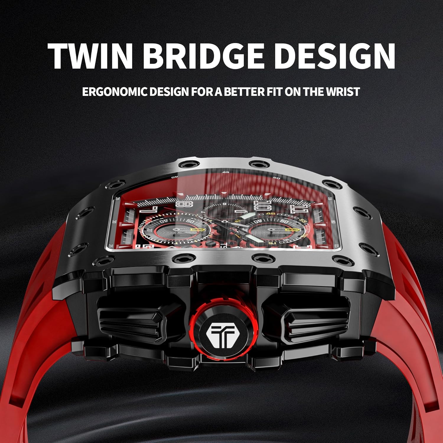 TSAR BOMBA Mens Luxury Watch Watches for Men 50M Waterproof Japanese Quartz Movement Tonneau Stainless Steel Case Sapphire Glass with Chronograph Date Function Cool Unique Fashion Gift