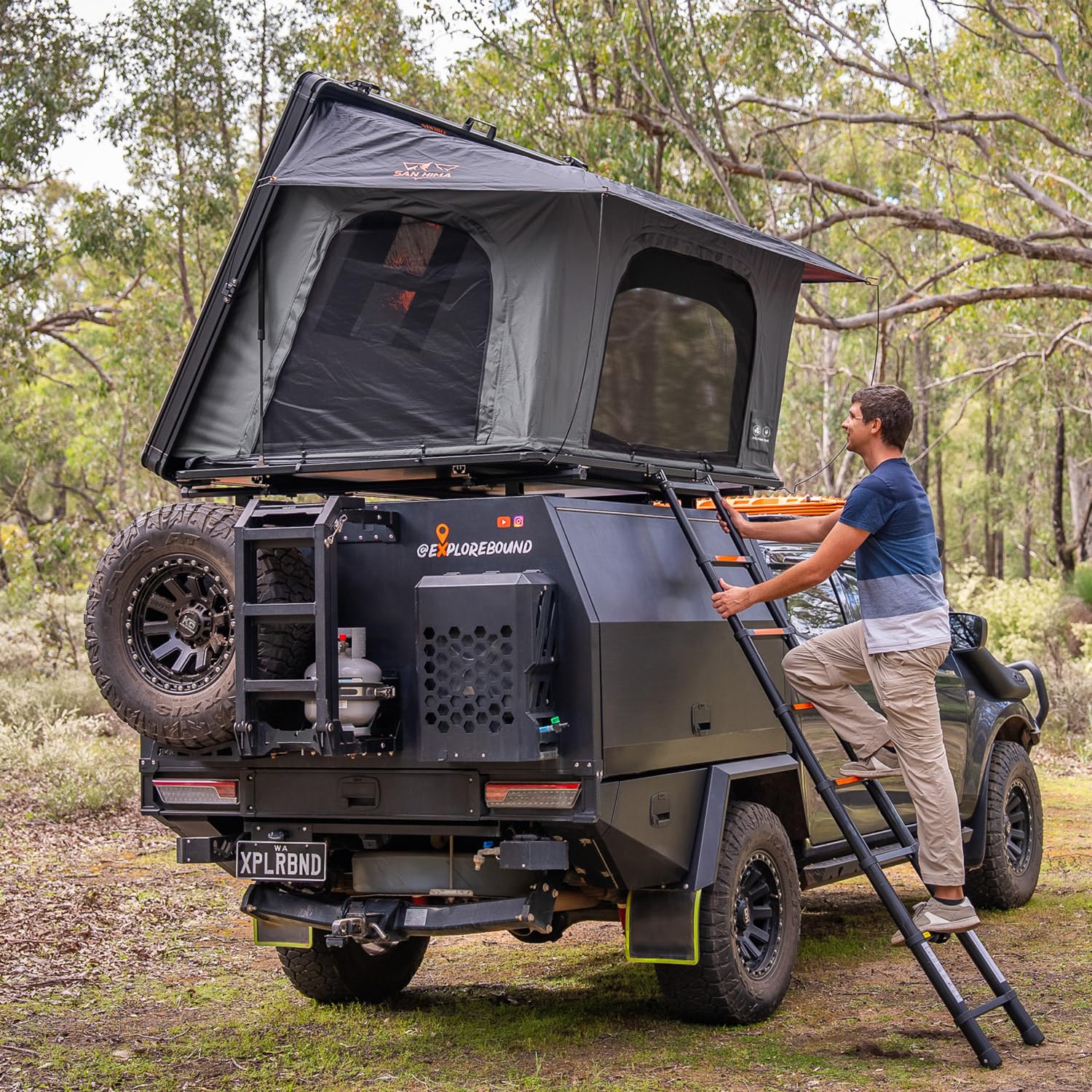 Photo 1 of *** RIPPED STITCH ON BAG ***SanHima Rooftop Tent Hard Shell - Hotham Side Overland Aluminium Roof Top Tent Side-Open Design, Larger Interior Space 81"x60"x49", Full Ceiling LED Light & Skyview Window, for Car SUV Truck Camping