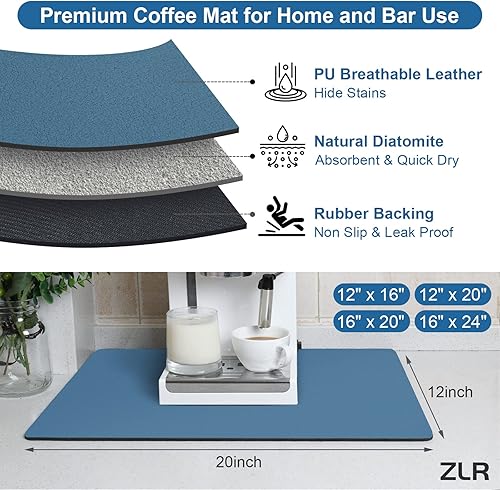 Miniatura 10 de ZLR Tapete de café  Tapete de secado de cocina extra grande absorbente de 16 x 24 pulgadas para platos, tapete de barra de café fácil de limpiar