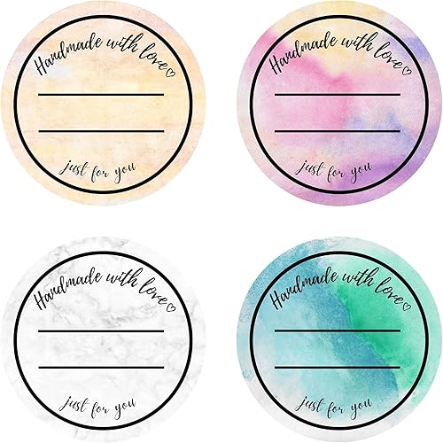 Mobiusea Creation Rollo de etiquetas hechas a mano con amor, corte redondo de 2 pulgadas, 500 etiquetas para productos caseros, calcomanías hechas a