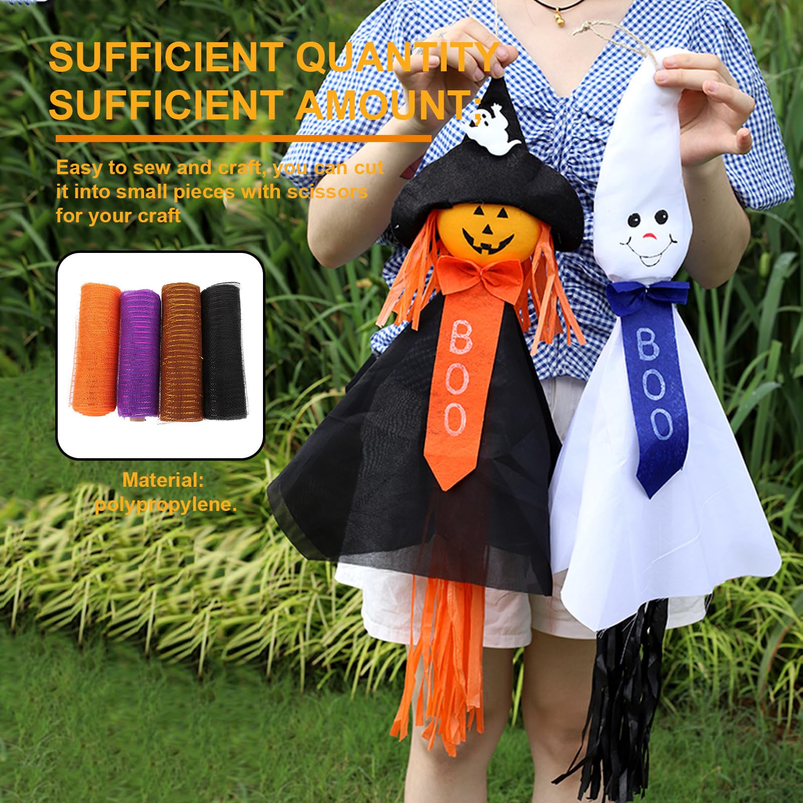 Healeved 8 Rouleaux Couronne de Ruban Faite à Main pour Halloween, 4